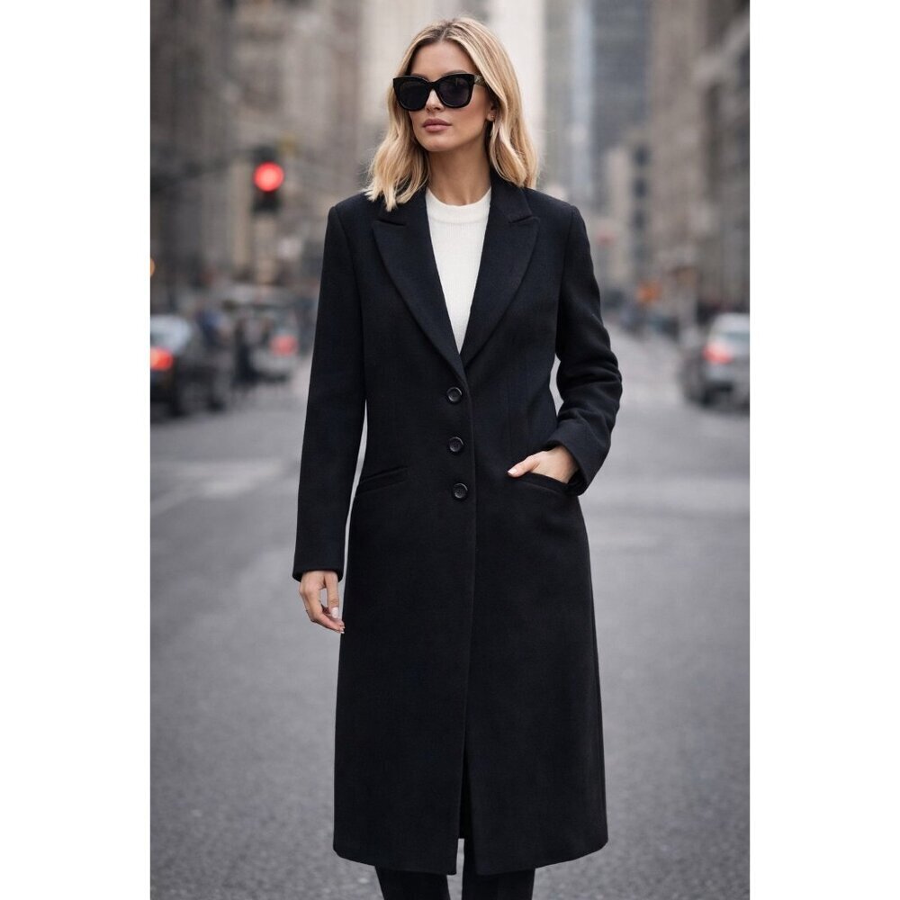 Armani Exchange Black Long Wool Blend Coat Tailored Button Front Women’s Size M